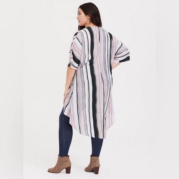 Torrid Multi Stripe Challis Hi-Lo Kimono Cardigan - size 1/2 - Picture 8 of 9